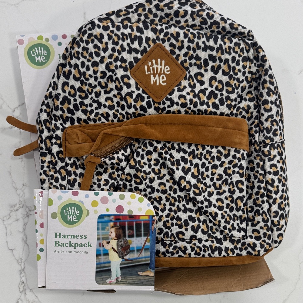 Little Me Kids Leopard Print Harness Backpack with Tan Accents